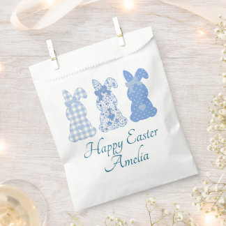 Sachets En Papier Lapin de Pâques personnalisé Nœud Coquette Bleu Bl