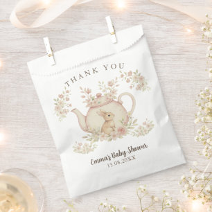 Sachets En Papier Lapin neutre & Théière florale Baby Shower 
