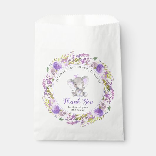 Sachets En Papier Lavender Elephant Baby Girl Douche violette invité (Devant)