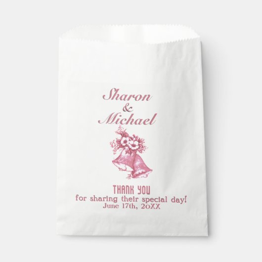 Sachets En Papier Les cloches de Mariage rose favorisent les noms de (Devant)
