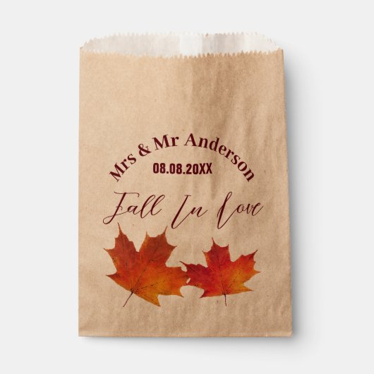 Sachets En Papier Les Feuilles rustiques tombent dans l'amour Mariag (Devant)