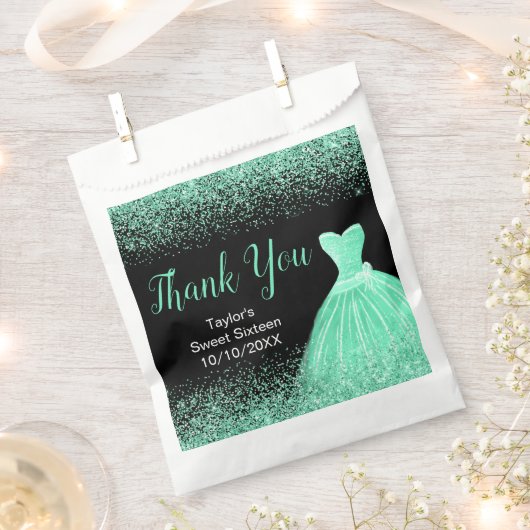 Sachets En Papier Light Green Dress Faux Glitter Sweet 16 Birthday (Coupé)