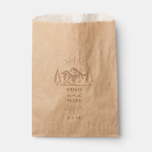 Sachets En Papier Line Art Mountains Terracotta Mariage (Devant)