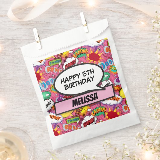 Sachets En Papier Livre rose Superhero fête d'anniversaire (Coupé)