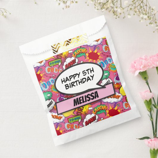 Sachets En Papier Livre rose Superhero fête d'anniversaire (Scellé)