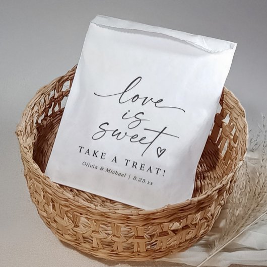Sachets En Papier Love is Sweet Black and White Script Wedding