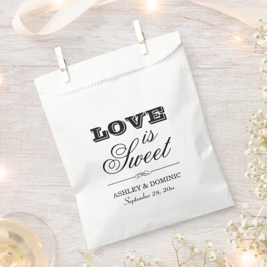 Sachets En Papier Love is Sweet Bold Black Script Mariage (Coupé)