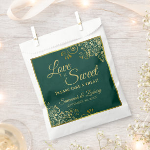 Sachets En Papier Love is Sweet Emerald Green & Gold Lace Mariage