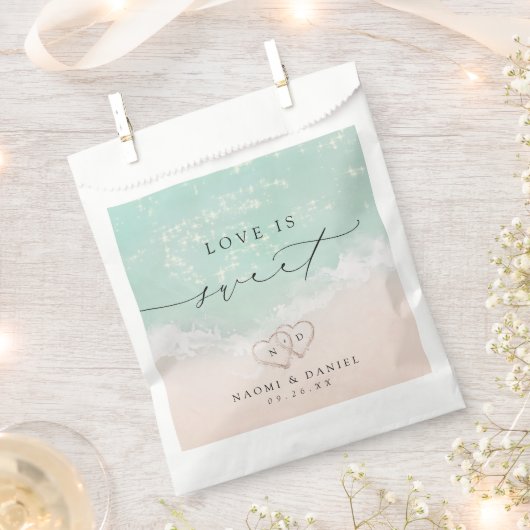 Sachets En Papier Love is Sweet Modern Script Beach Coeurs de sable (Coupé)