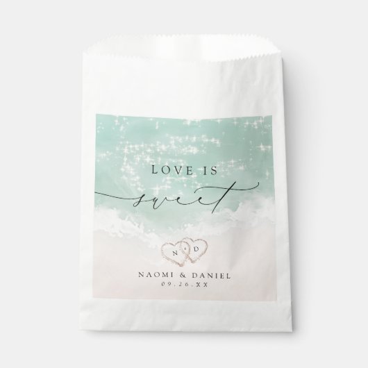 Sachets En Papier Love is Sweet Modern Script Beach Coeurs de sable (Devant)