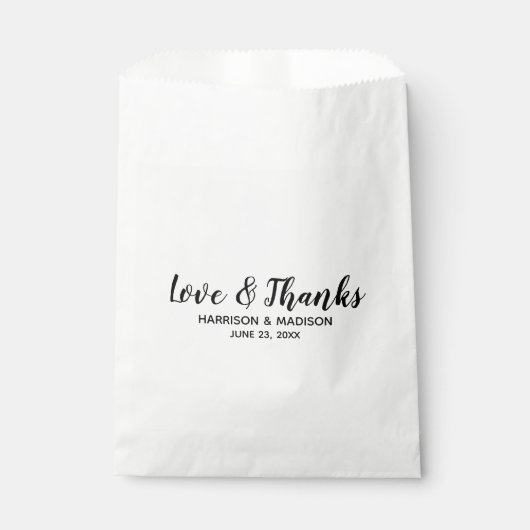 Sachets En Papier Love & Merci noir stylish script mariage moderne (Devant)