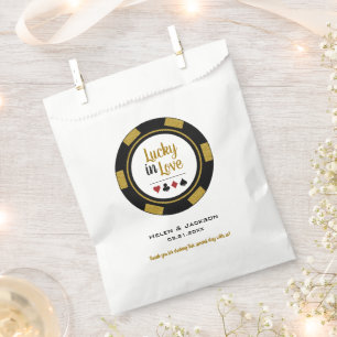 Sachets En Papier Lucky In Love Gold Black White Poker Mariage Chip