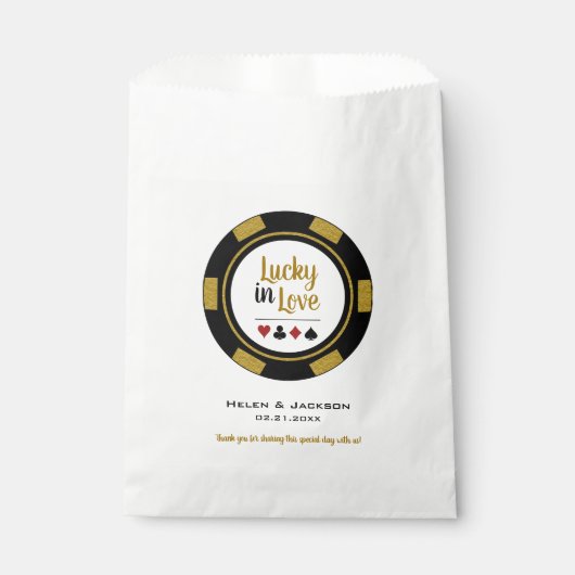 Sachets En Papier Lucky In Love Gold Black White Poker Mariage Chip (Devant)