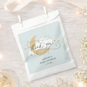 Sachets En Papier Lune et étoiles Bleu Script Baby shower Merci C