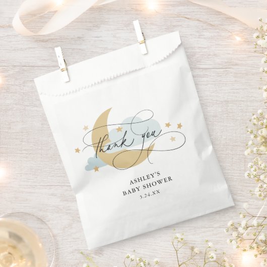 Sachets En Papier Lune et étoiles Bleu Script Baby shower Merci C (Coupé)