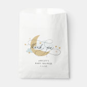 Sachets En Papier Lune et étoiles Bleu Script Baby shower Merci C (Devant)