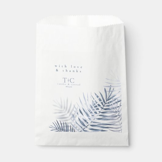 Sachets En Papier Lush Palm Leaf Mariage Merci Blue/Wht ID956 (Devant)