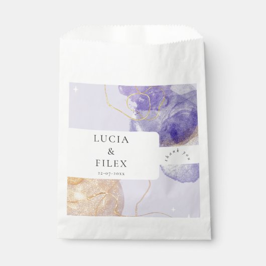 Sachets En Papier Luxe violet et Abstrait doré (Devant)