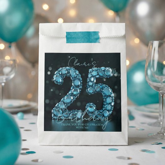 Sachets En Papier Luxury Glam Teal Blue 3D Bubble Gems 25th Birthday