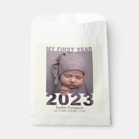 Sachets En Papier Ma première année 2023 Découpe moderne bébé photo (Devant)