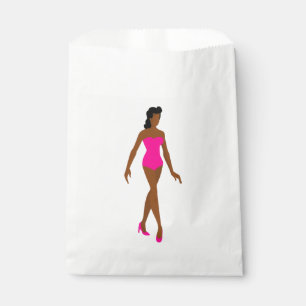 Sachets En Papier maillot de bain rose chaud poupée africaine
