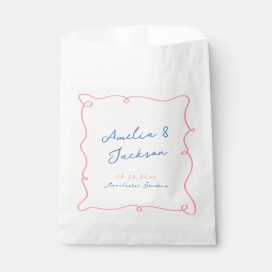 Sachets En Papier Main Whimsical tirée rose et Mariage bleu (Devant)