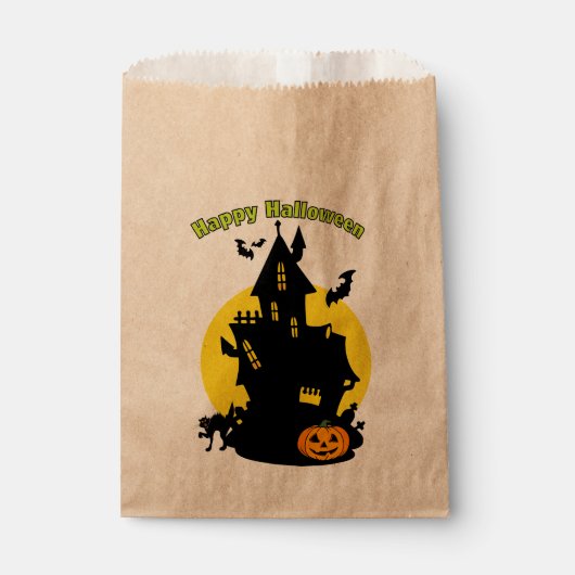 Sachets En Papier Maison hantée avec chauves-souris Happy Halloween (Devant)
