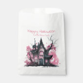 Sachets En Papier Maison hantée rose et gris Joyeux Halloween (Devant)