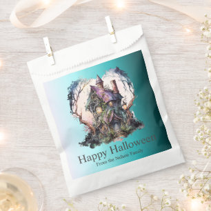 Sachets En Papier Maison Hantée Vert Bleu Ombré Joyeux Halloween