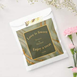 Sachets En Papier Marbre Vert Et Or