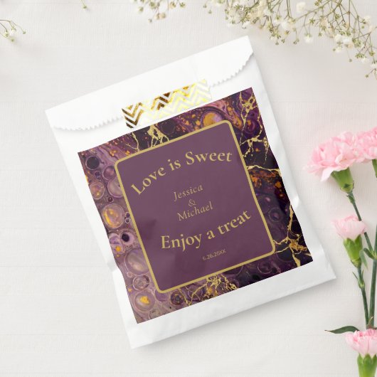 Sachets En Papier Marbre Violet Et Or De Prune  (Scellé)