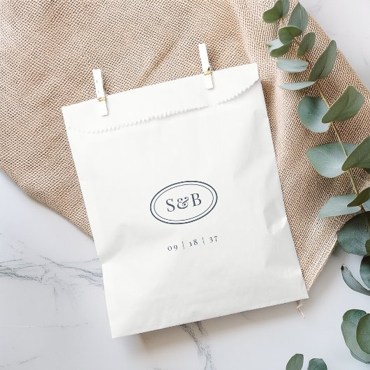 Sachets En Papier Mariage à monogramme ovale classique Navy