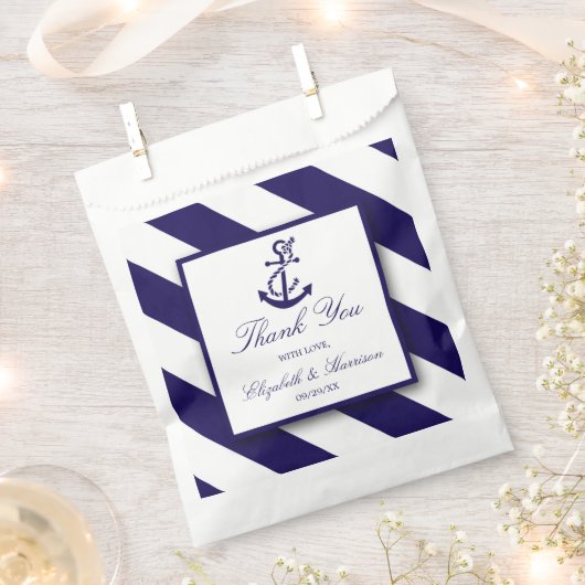 Sachets En Papier Mariage Ancre bleu marine (Coupé)