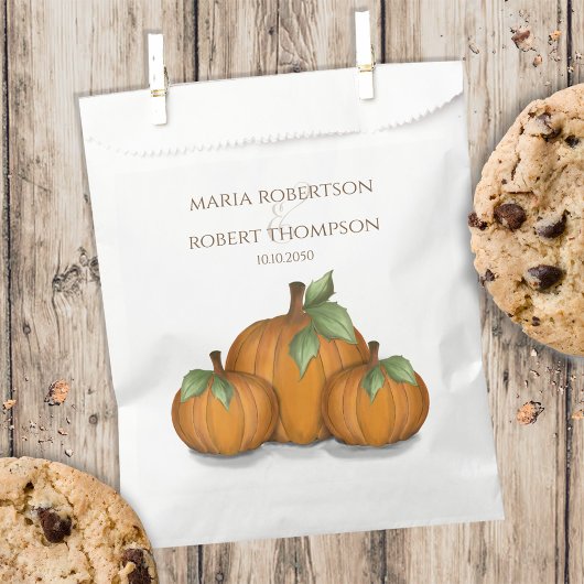Sachets En Papier Mariage Automne Baiser Aquarelle Citrouille Élégan