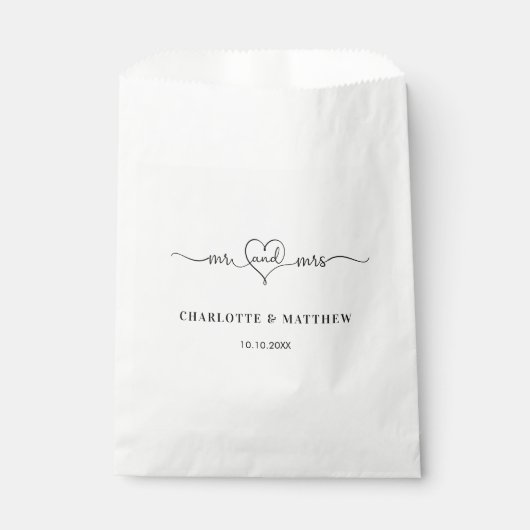 Sachets En Papier Mariage blanc m. mme heart script (Devant)