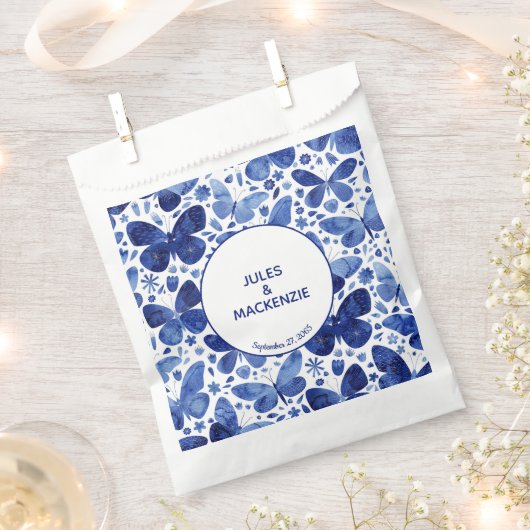 Sachets En Papier Mariage Bleu d'aquarelle papillon (Coupé)