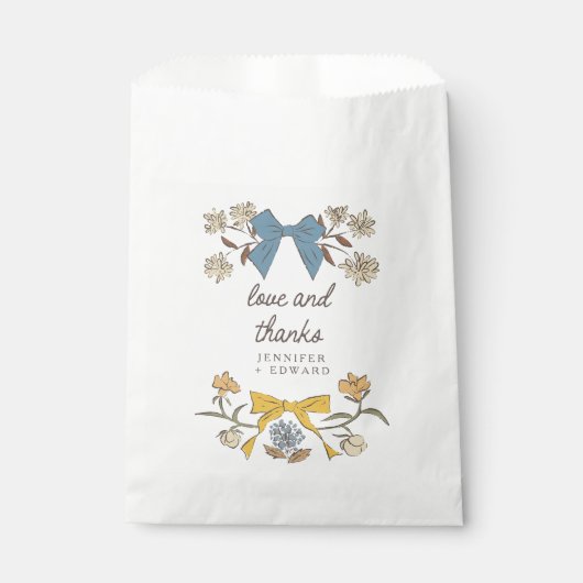 Sachets En Papier Mariage Boho Blue Yellow Bows and Blossoms (Devant)