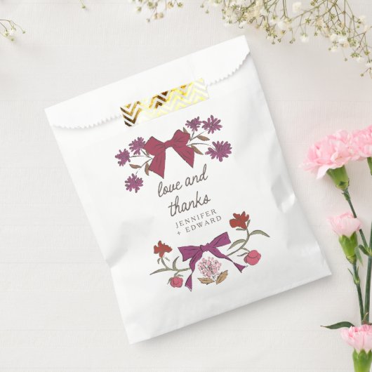 Sachets En Papier Mariage Boho Magenta Bows and Blossoms (Scellé)
