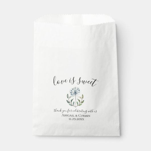 Sachets En Papier Mariage botanique bleu Dusty (Devant)