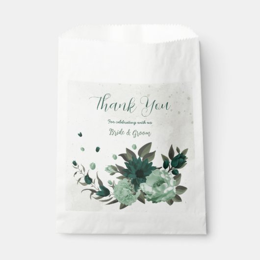 Sachets En Papier mariage botanique des fleurs vert émeraude (Devant)