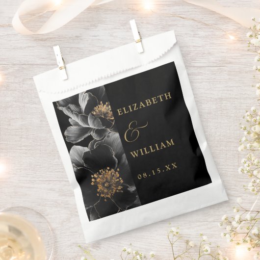 Sachets En Papier Mariage botanique élégant noir et or (Coupé)