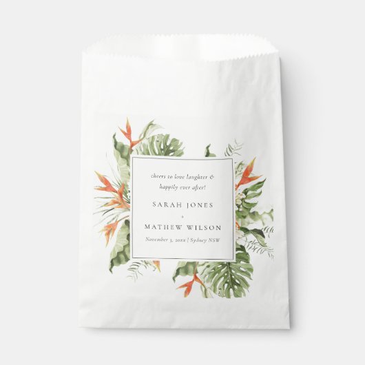Sachets En Papier Mariage botanique vert orange tropical (Devant)