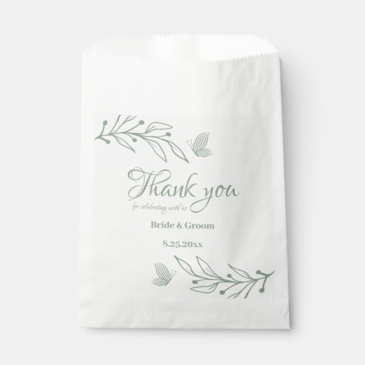 Sachets En Papier Mariage botanique vert sauge simple (Devant)