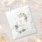 Sachets En Papier Mariage Cadre Vert Fleurs Blanches Rose Aquarelle (Coupé)