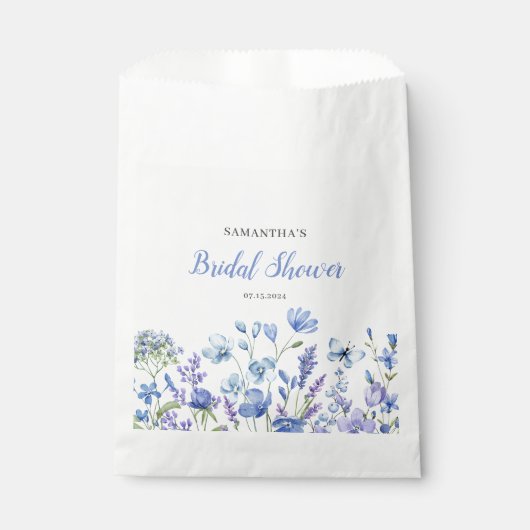 Sachets En Papier Mariage Champêtre Fleurs Bleues (Devant)