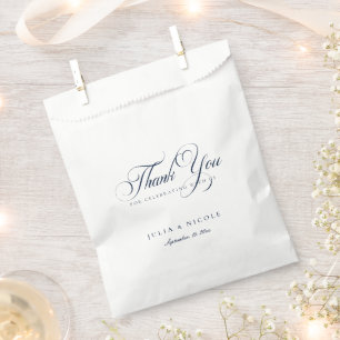 Sachets En Papier Mariage Classique Ivoire Bleu Marine Calligraphie