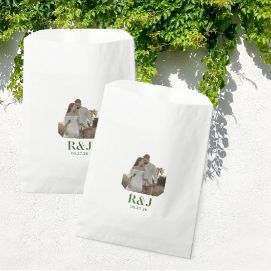Sachets En Papier Mariage Couple Ajouter Photo Vert Monogramme