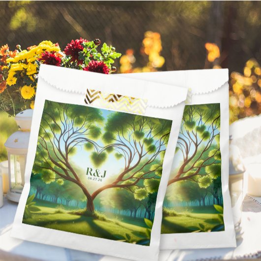 Sachets En Papier Mariage Couple Monogram Vert