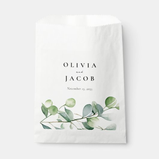 Sachets En Papier Mariage d'aquarelle Eucalyptus vert (Devant)