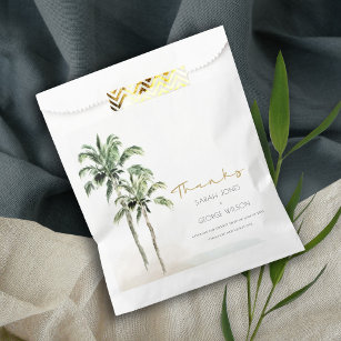 Sachets En Papier Mariage d'aquarelle Tropical Beach Palm Tree Merci